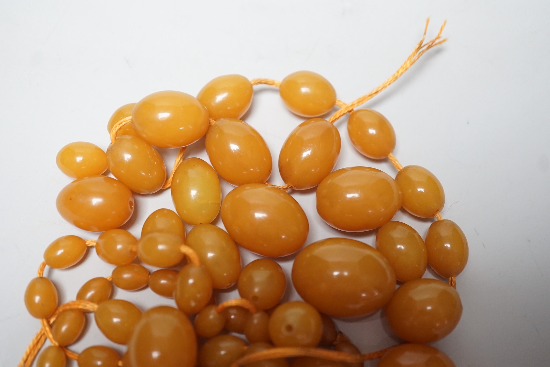 A reconstituted amber bead necklace.